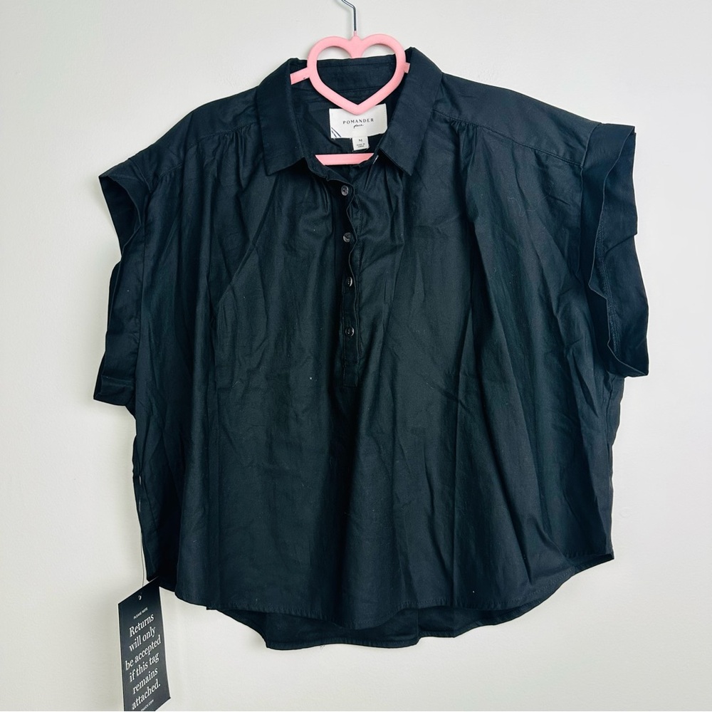 Tuckernuck Pomander Place NWT Black Button Short Sleeve Blouse Size Medium